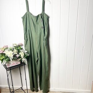 Happy X Nature Kate Hudson Green Striped Linen Jumpsuit